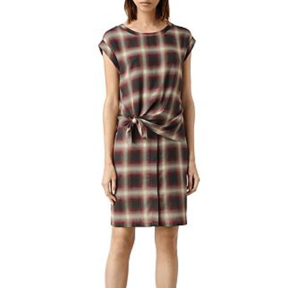 All Saints Heny tie front check dress Sz 6